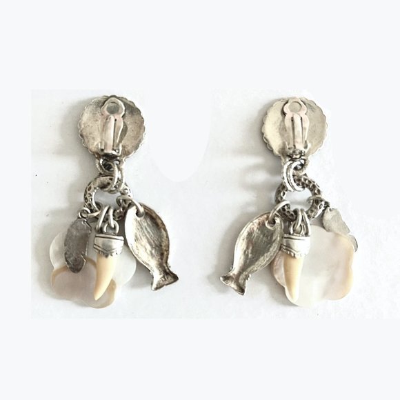 Silver Multi Charm Clip-On Earrings - Picture 2 of 4